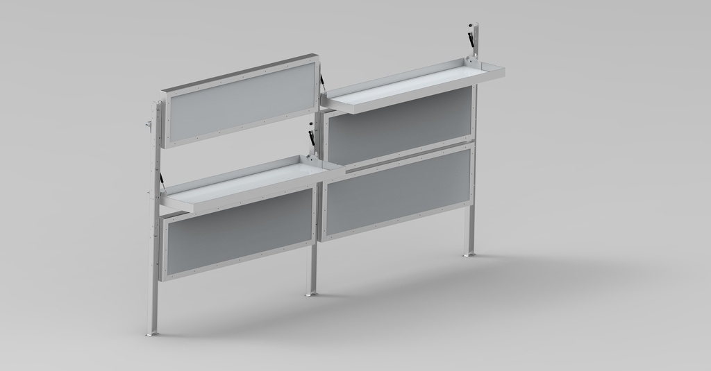 ALUREK 3000. 3 staanders 6 schappen. Inbouwmaat (lxdxh): 3180x465x1710mm incl. montage